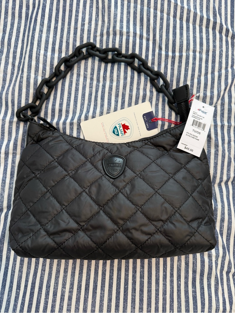 Pajar Black Quilted Shoulder Bag with Chunky Chain Handle